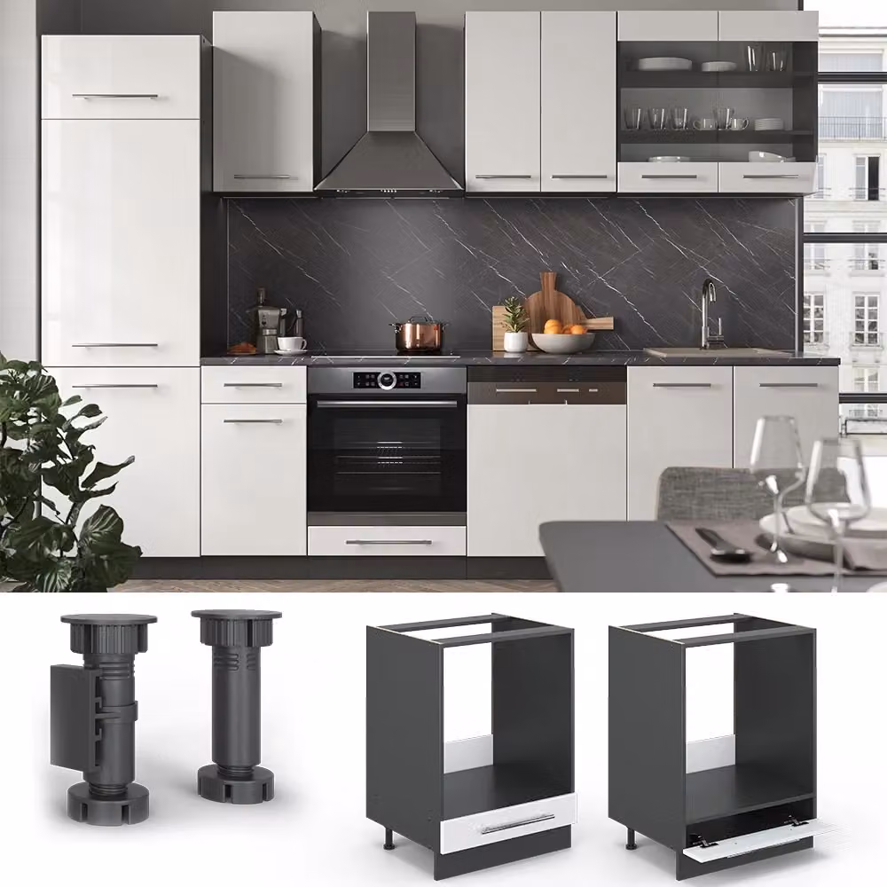 Mobile per forno da incasso Fame-Line Vicco Bianco lucido e Antracite, L: 60 cm, H: 82 cm – 2