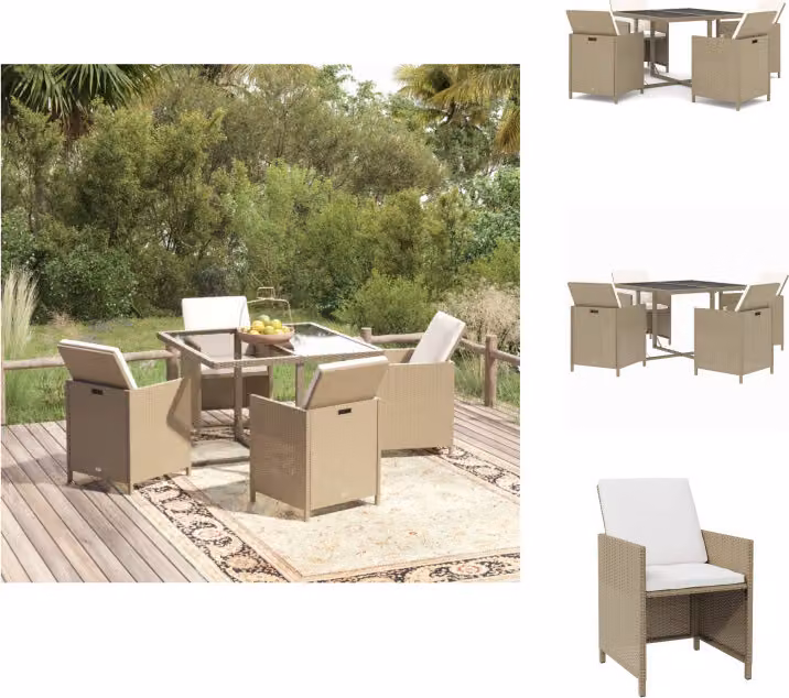 vidaXL Set da pranzo da giardino 5 pezzi con cuscini in rattan beige - Set di mobili da giardino