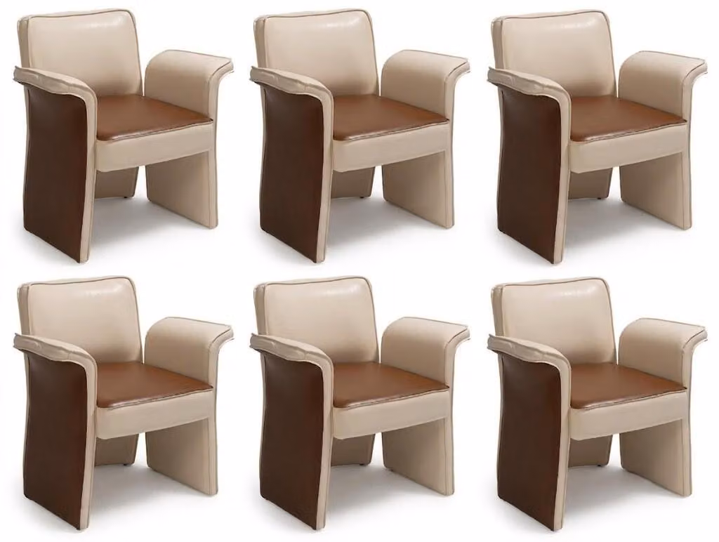 Set di sedie, color beige e marrone, in ecopelle, design moderno, aspetto elegante ed esclusivo