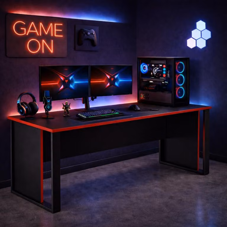 Homidea Vortex, scrivania da gaming da 150 cm, nera/rossa – Scrivania da gioco con struttura in metallo robusta, ideale per il gaming e per configurazioni da gioco, scrivania per computer per giovani