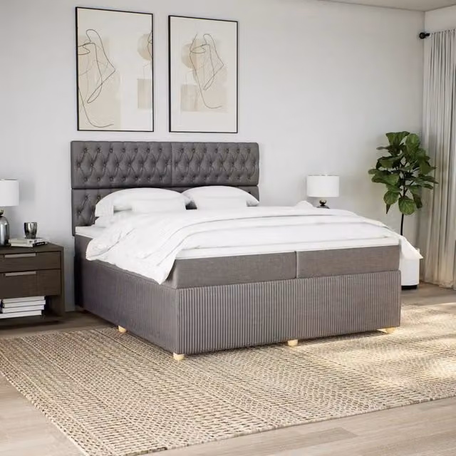 Letto Ibrido Moderno vidaXL con Struttura in Legno di Pino e Materasso in Tessuto Beige, Bianco e Grigio L/P: 200 x 200 cm – 1