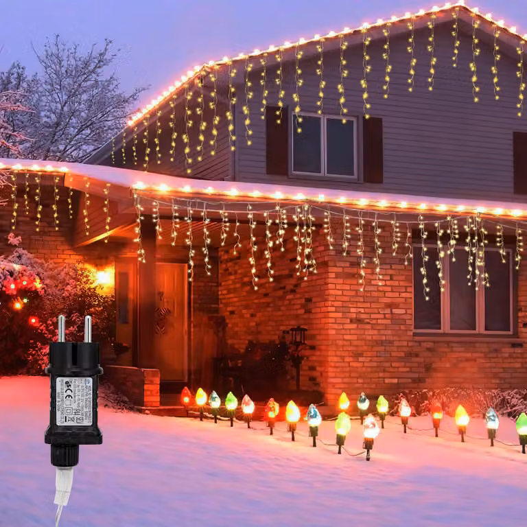 Catena luminosa LED Ikodm, tenda luminosa con 600 LED, luce bianca calda, 15 metri, 31 V, grado di protezione IP44, 8 modalità, ideale per finestre e balconi durante il periodo natalizio