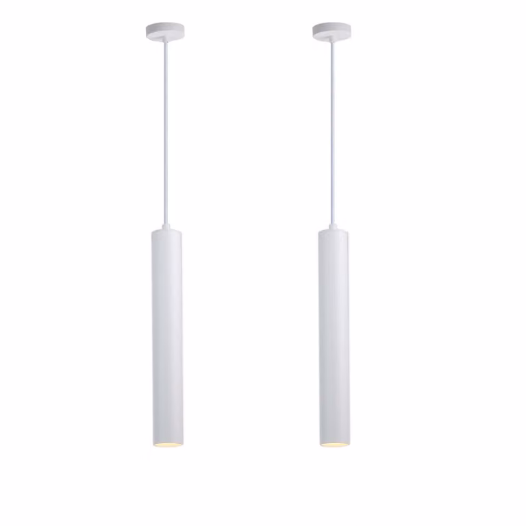 confezione da 2 lampade a sospensione da soffitto moderne e minimaliste in alluminio bianco a forma di tubo lungo 40 cm con attacco per lampada GU10, regolabile in altezza