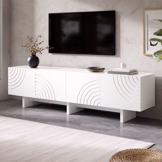 Mobile TV Mivray moderno bianco con 4 ante e passacavi L/P/H: 170 x 35 x 50 cm
