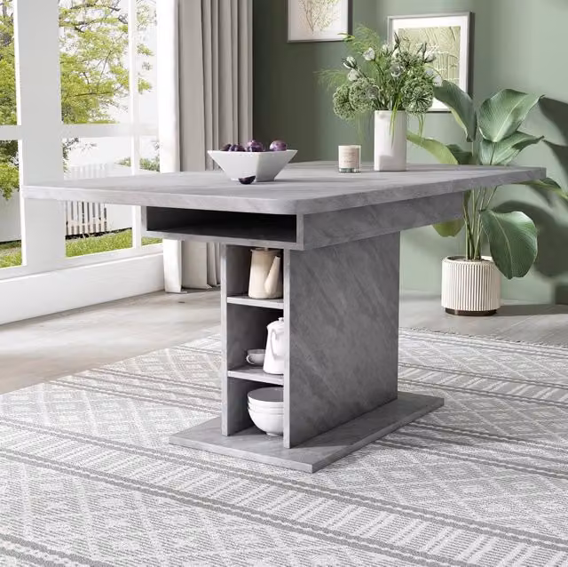 Tavolo da pranzo estensibile ULEVR grigio effetto cemento con vano contenitore, in pannello truciolare e metallo
