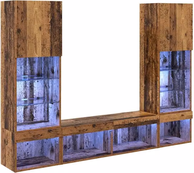 Unit¨¤ a muro per TV con LED con led 5 pz | Armadietto TV | Mobile Porta TV Legno vecchio