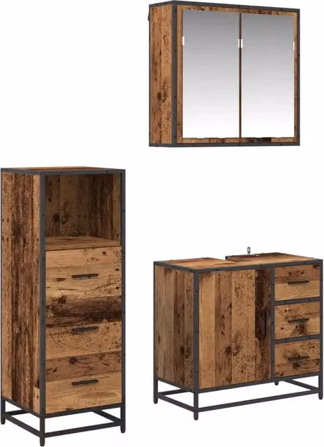 Set di mobili per il Bagno | Armadio da bagno con cassetto 3 pz Legno vecchio