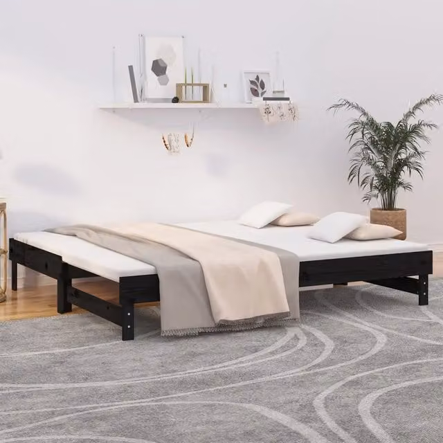Dormeuse estraibile vidaXL in legno massello di pino color nero per camera da letto o soggiorno L/P/H: 202,5 x 104,5 x 33,5 cm