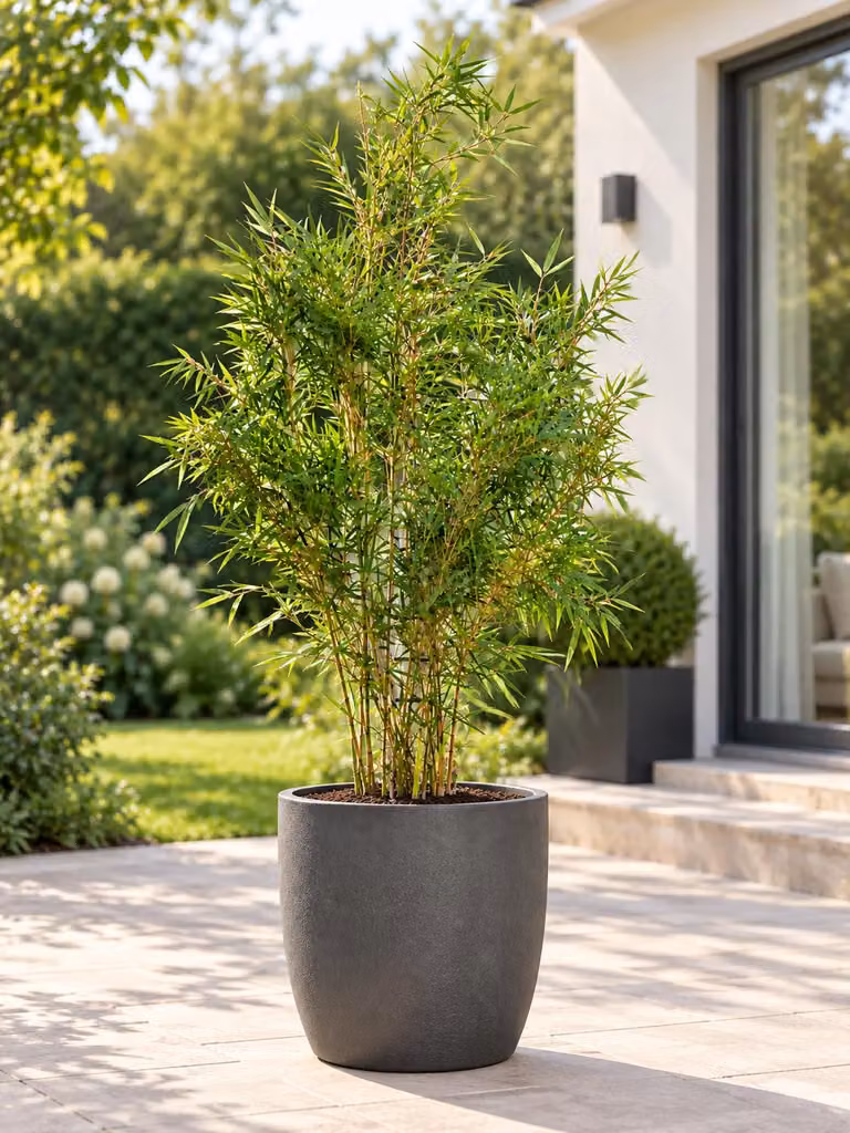 Fargesia robusta 'Campbell': bambù ornamentale resistente al freddo, forma cespugliosa, motivo a "zebra", in vaso da 10 litri, altezza 140-200 cm