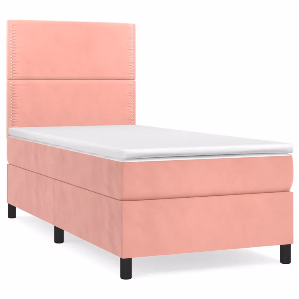Letto con Giroletto a Molle e Materasso Ibrido vidaXL in Velluto Rosa e Bianco L/P/H: 203 x 90 x 128 cm – 2