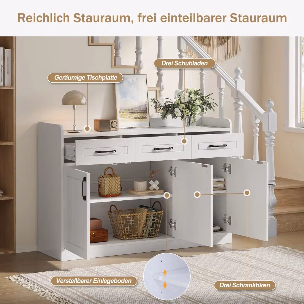 Credenza moderna REDOM in MDF bianco e nero con design a righe per soggiorno e sala da pranzo L: 120 cm, P: 35 cm, H: 80 cm – 2