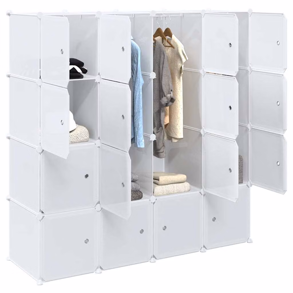 Organizzatore portaoggetti vidaXL con 16 cubi e aste per appendere, bianco, L: 144,0 cm, P: 46,5 cm, H: 145,5 cm
