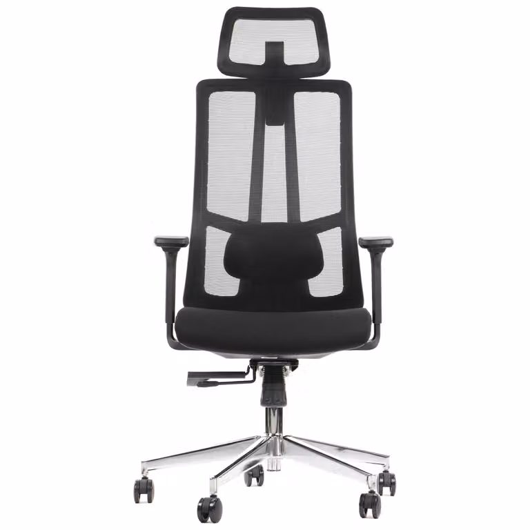 Sedia girevole ergonomica da ufficio AKCENT/M, base cromata, braccioli regolabili, seduta scorrevole (avanti-indietro), nera