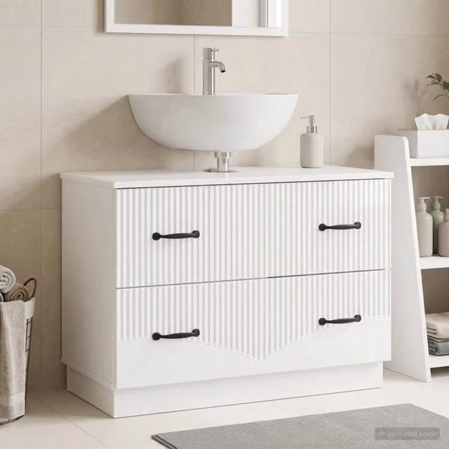 Mobile da bagno moderno vidaXL bianco lucido con ante a cerniera e cassetti, sospeso, L: 82 cm, P: 41 cm, H: 56 cm