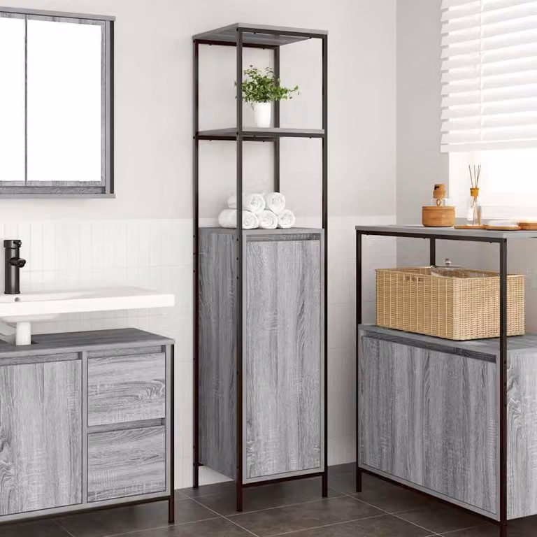 Mobile da bagno vidaXL con ripiani e ante, Grigio, L: 36 cm, P: 35 cm, H: 165 cm