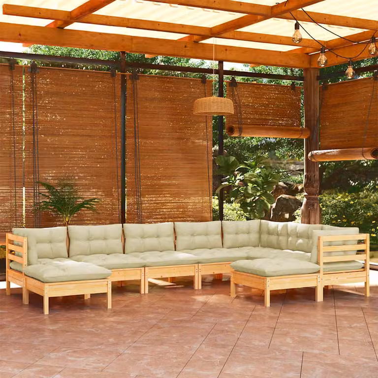 Set di divani da giardino vidaXL 9 pezzi in legno massello di pino con cuscini beige stile moderno
