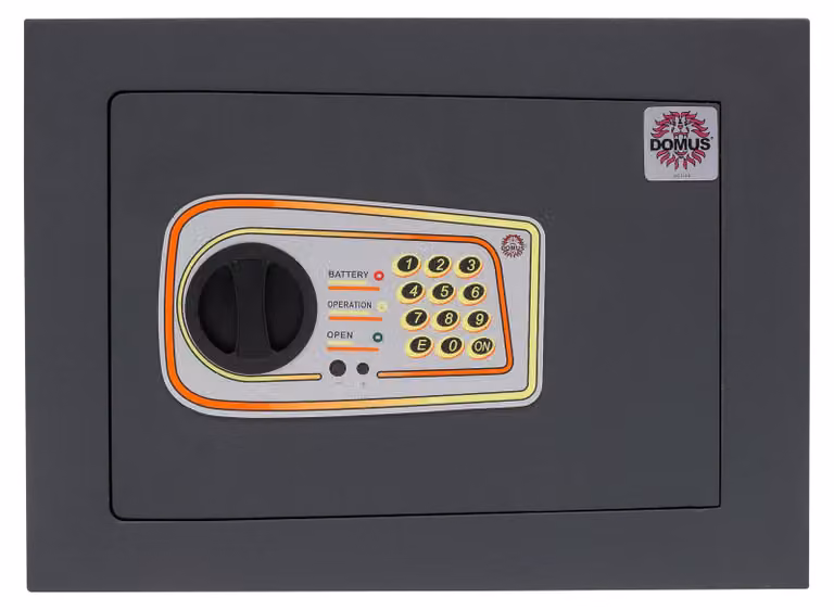 Cassaforte da parete, chiusura elettronica, capacità 15 litri, acciaio legato, colore grigio scuro, montaggio a parete