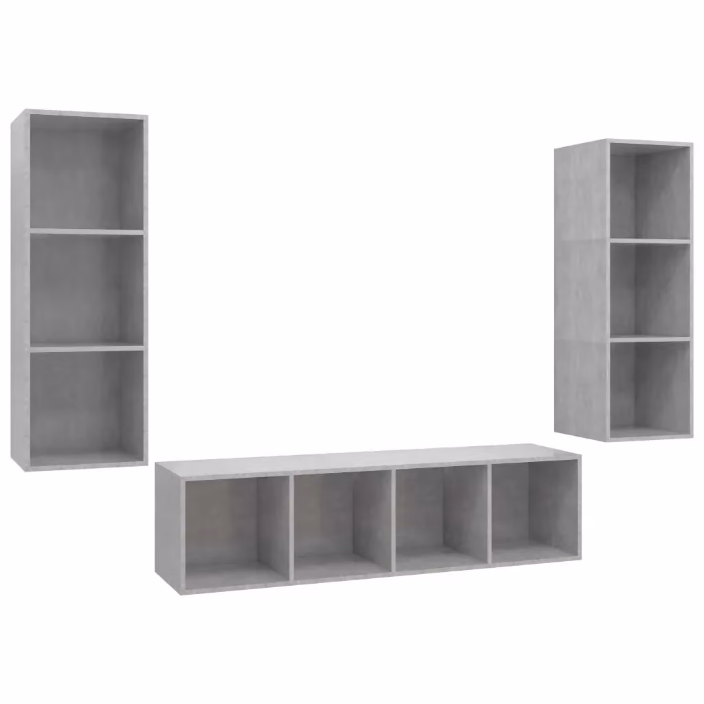 Set di mobili TV da soggiorno vidaXL in legno multistrato, 3 pezzi, grigio, design moderno a parete – 2