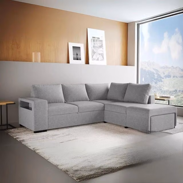 Divano Letto Angolare Reversibile Jozzis Grigio con Funzione Letto e Bracciolo Contenitore L/P/H: 248,5 x 209 x 90,5 cm