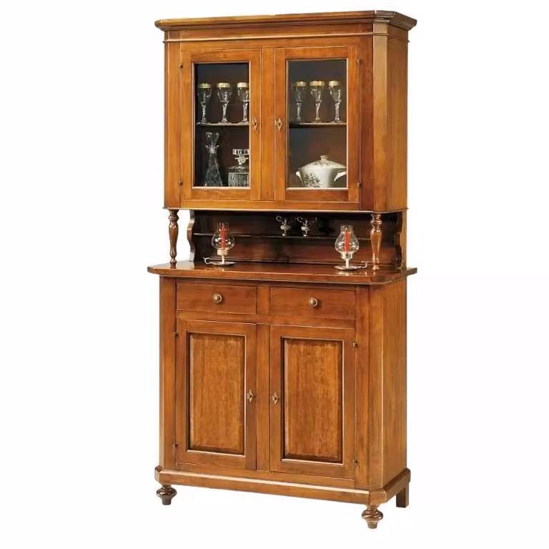 Cristalliera Napoletana Mobili 2G in Legno Massello con Ante in Vetro, Finitura Elite Antica, Marrone, L: 104 cm, P: 43 cm, H: 205 cm
