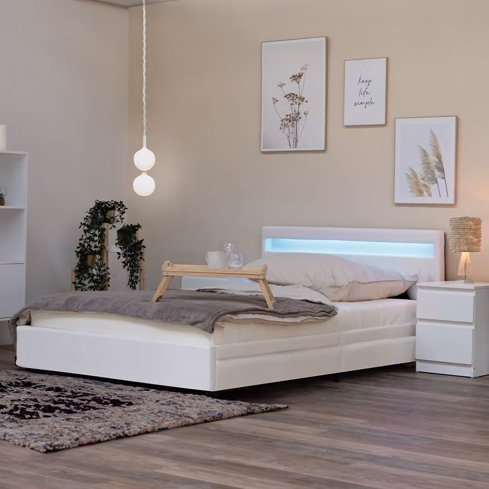 HOME DELUXE - Letto LED NUBE con cassetti 180 x 200 Bianco Letto imbottito