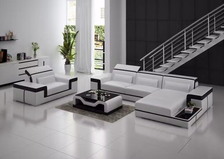 Ecksofa Set Couch Polster Eck Garnitur + Sessel L-Form Leder Wohnlandschaft