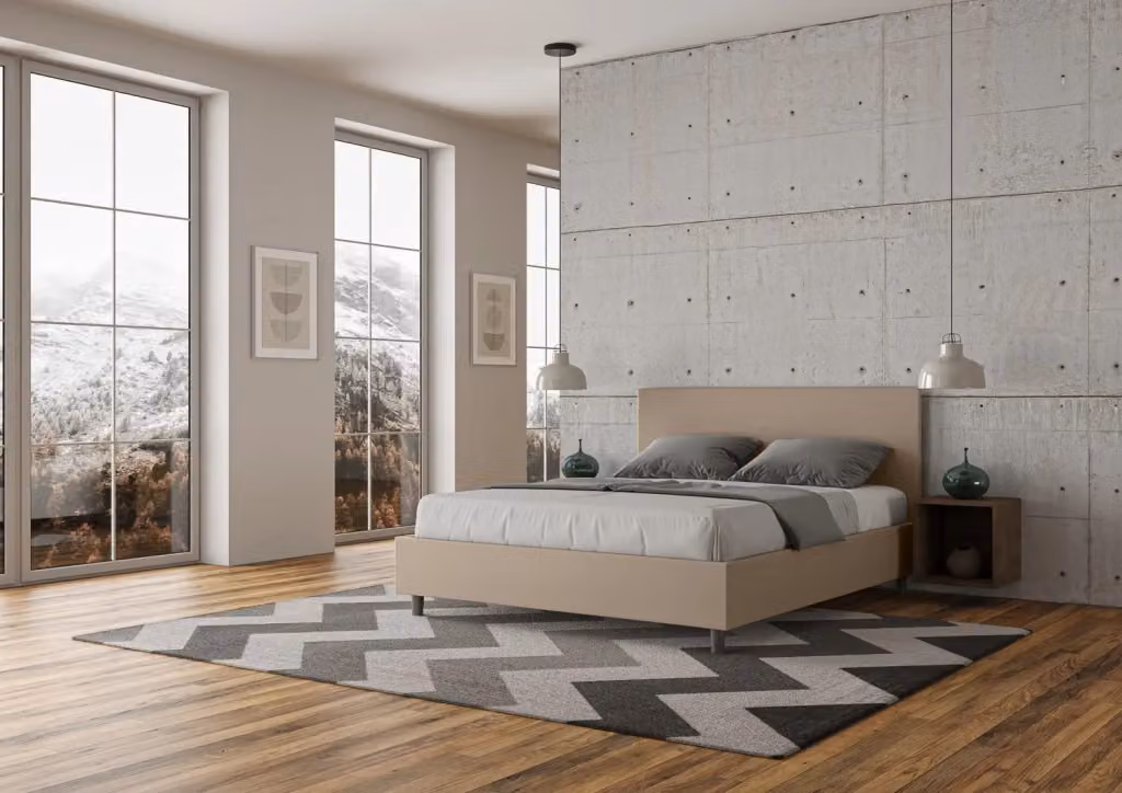 Letto matrimoniale contenitore BS COM imbottito con doppia alzata in similpelle beige L/P/H: 160 x 200 x 106 cm – 2