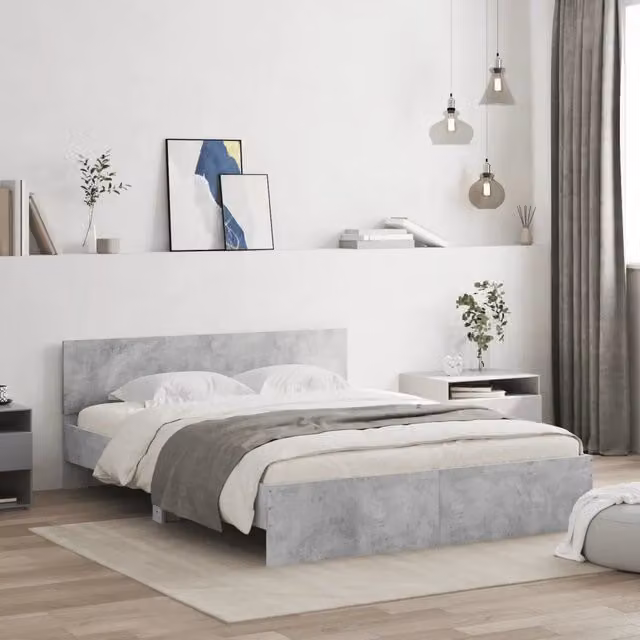 Giroletto con Testiera-Struttura Letto con testiera Grigio Cemento 140x190 cm