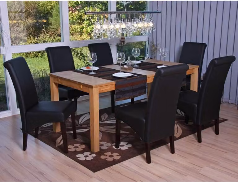Set da 6 sedie da pranzo Cesena ~ Pelle finta opaca, nera, gambe scure