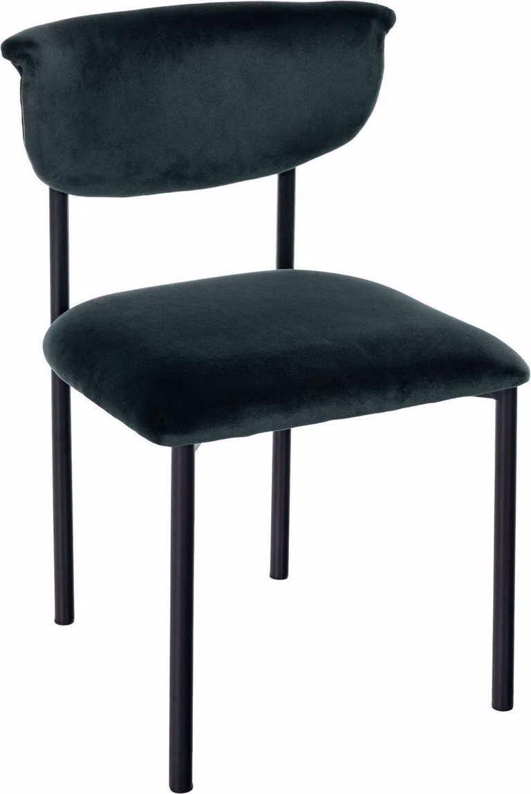Sedia da pranzo in velluto - seduta imbottita - elevato comfort di seduta, struttura in metallo nero | colore: verde scuro