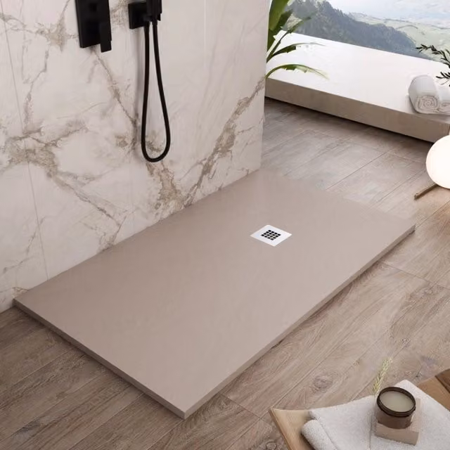 Piatto doccia in marmoresina sabbia effetto pietra cemento plus, misura 75x140