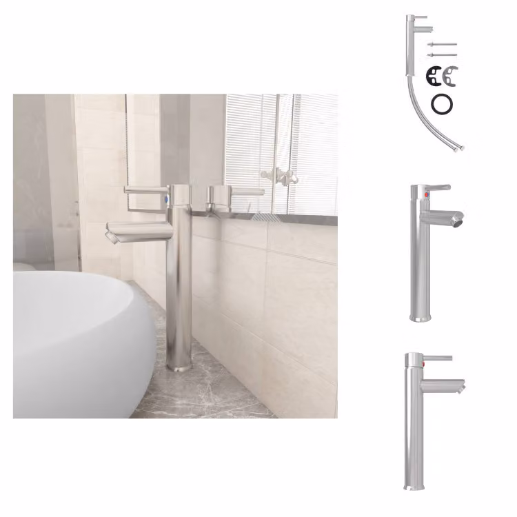 vidaXL Miscelatore da bagno argento 12x30 cm - Rubinetti