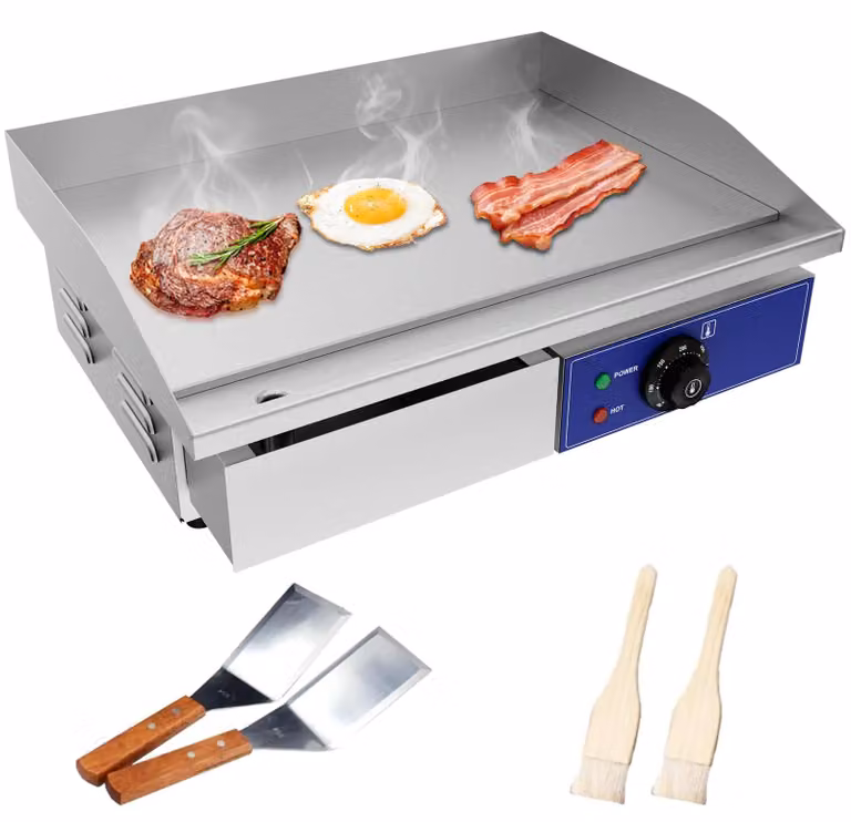 Piastra grill elettrica, 3000 W, in ghisa, dimensioni 540x355 mm, con termostato regolabile da 50 a 300 °C