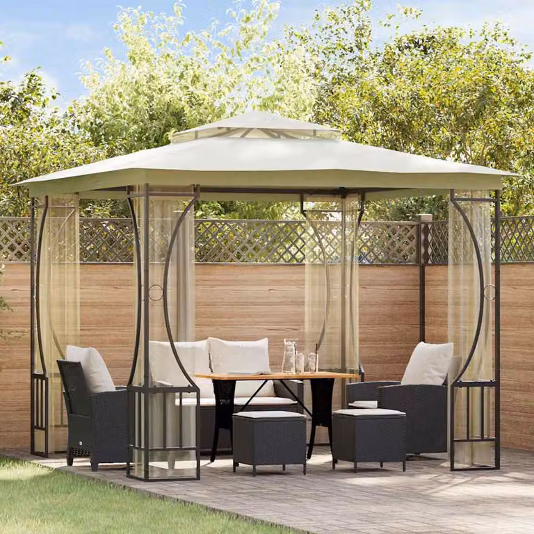 Gazebo con rete vidaXL beige L/P/H: 300 x 300 x 265 cm