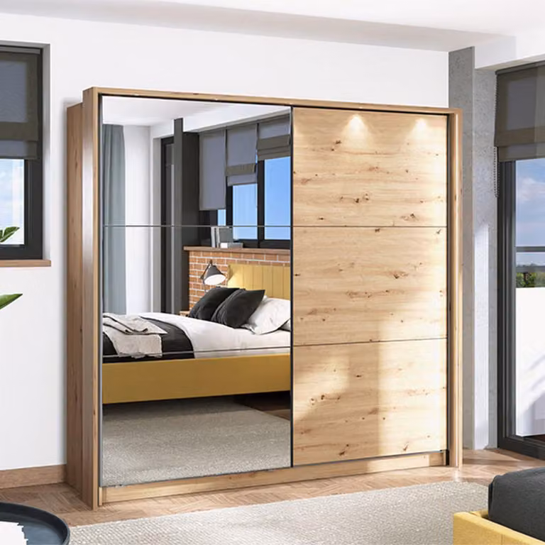 Dmora Guardaroba Grande Soncino 217x210h cm Marrone Rovere Nodi, Appendiabiti 8 Ripiani