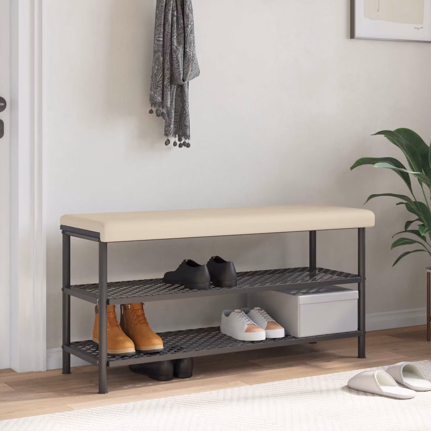 vidaXL Cuscino per panchina in microfibra beige con imbottitura in schiuma e base antiscivolo L: 110 cm, P: 38 cm, H: 3,5 cm