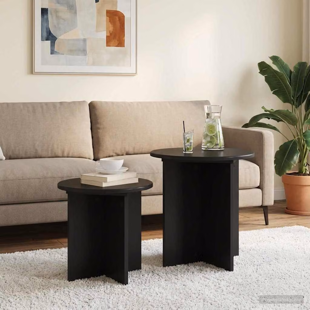 Set di 2 tavolini rotondi vidaXL in legno Rovere e Nero Ø 45 cm