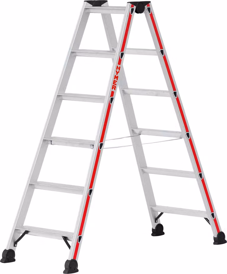 Scaletta Hymer, accesso bilaterale, 2x6 gradini, altezza di abbassamento 1,38 m, altezza di sbraccio 2,88 m, peso 6,7 kg