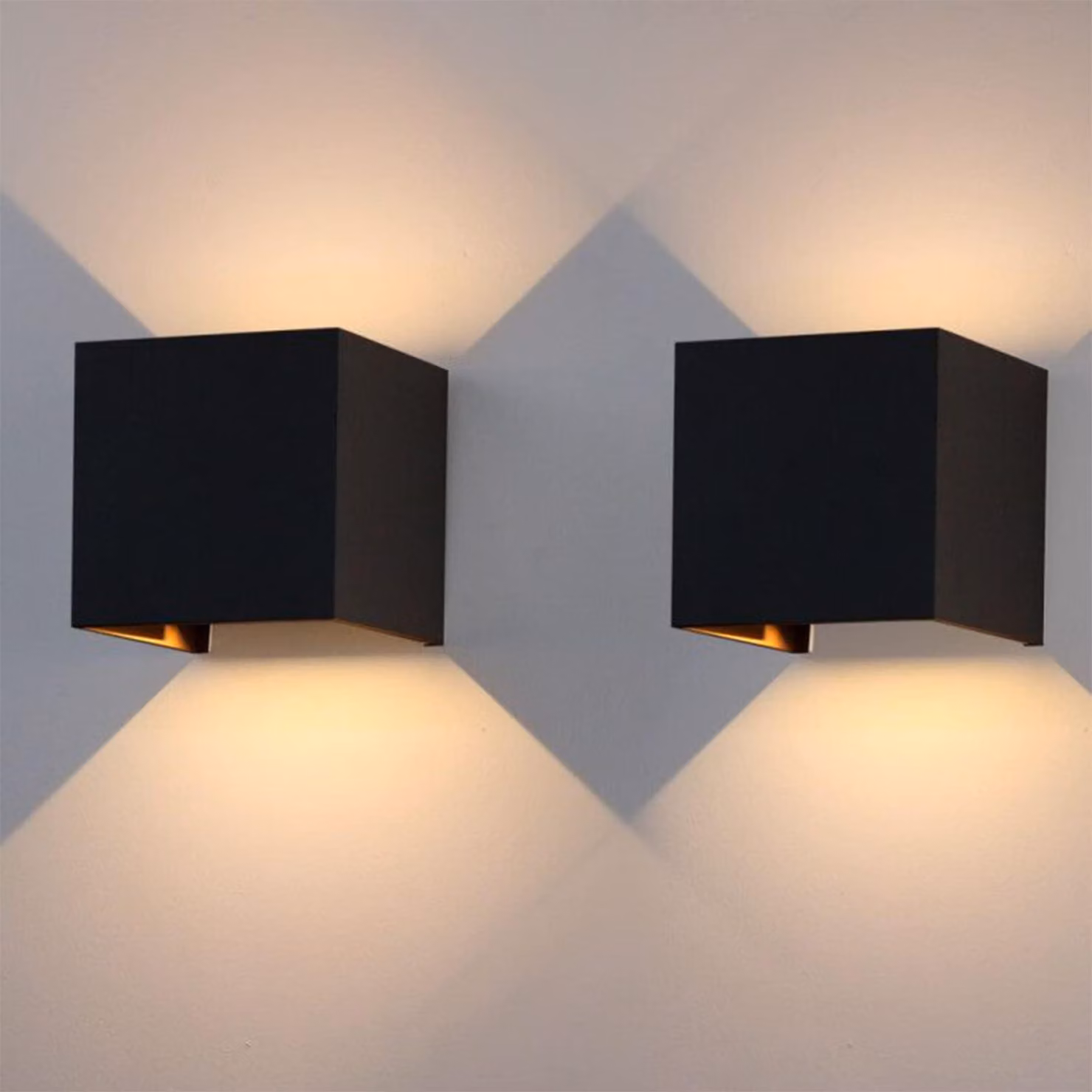 Lampade a LED da parete, set da 2, 12 W, 3000 K, grado di protezione IP65, alluminio, colore nero