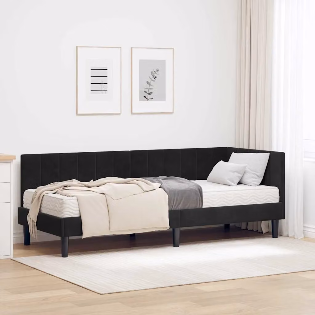 vidaXL Struttura Letto Angolare con Materasso in Velluto Nero L: 80 cm, P: 200 cm – 1