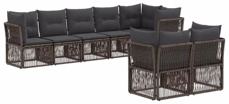 Set da giardino composto da 8 pezzi, colore grigio, realizzato in rattan sintetico