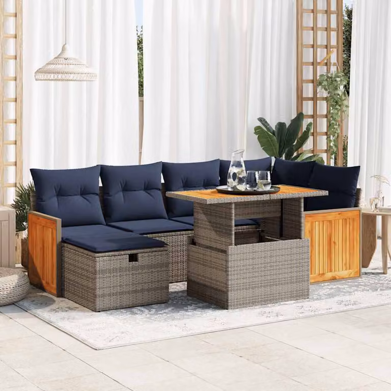 Maison Exclusive - Set Divani da Giardino con Cuscini 7pz Grigio Polyrattan Acacia