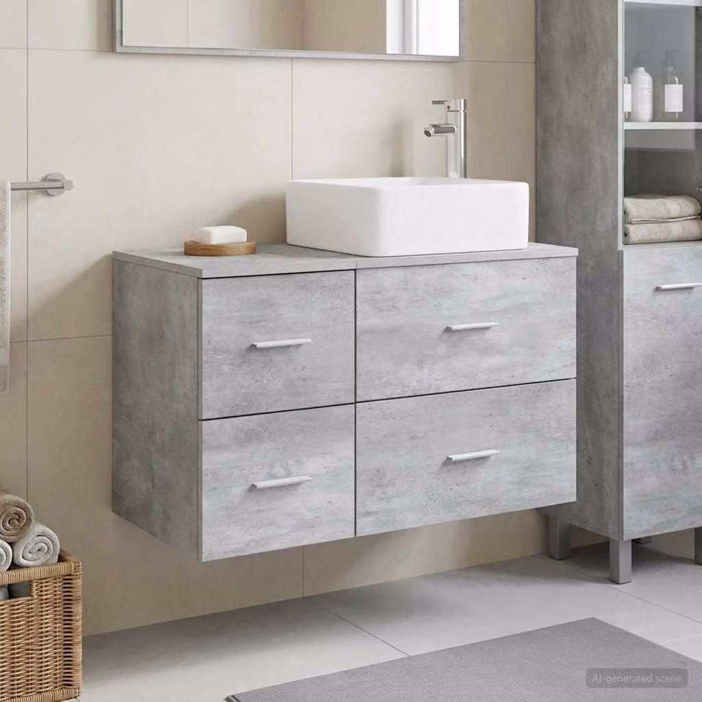 Set di mobili per il bagno moderno vidaXL composto da mobile lavabo e pensile in legno, colore grigio opaco