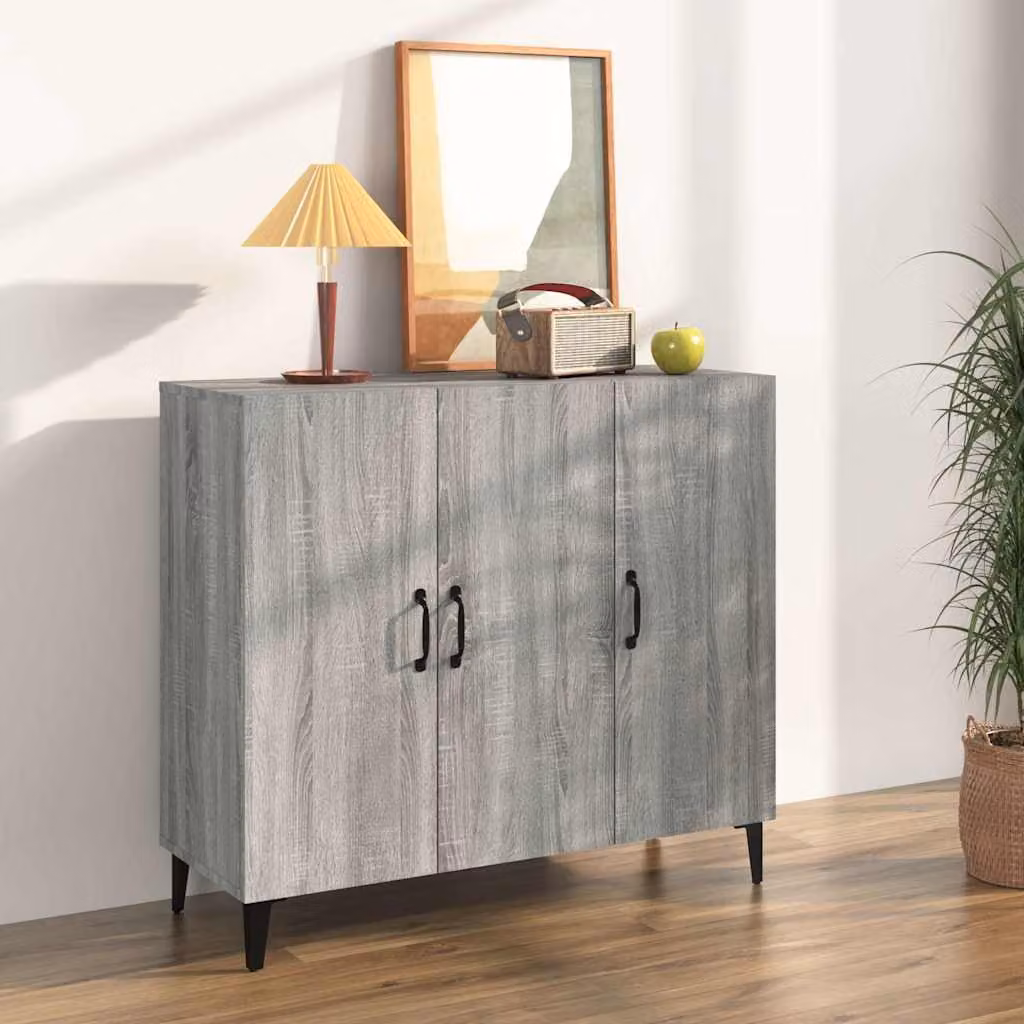 Credenza stile industrial vidaXL in legno e metallo, Grigio, L 90 x P 34 x H 80 cm