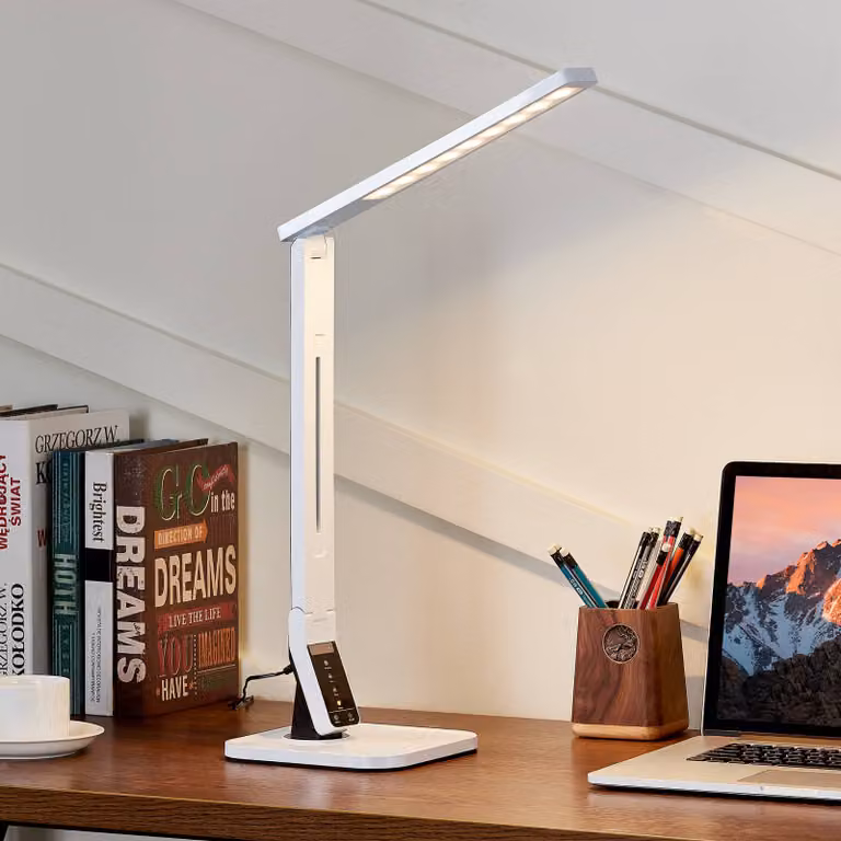 Lampada da scrivania a LED Eleni Lindby, dimmerabile, Bianco / Opale, Studio / Ufficio, Plastica, Moderno, Lampada da tavolo LED