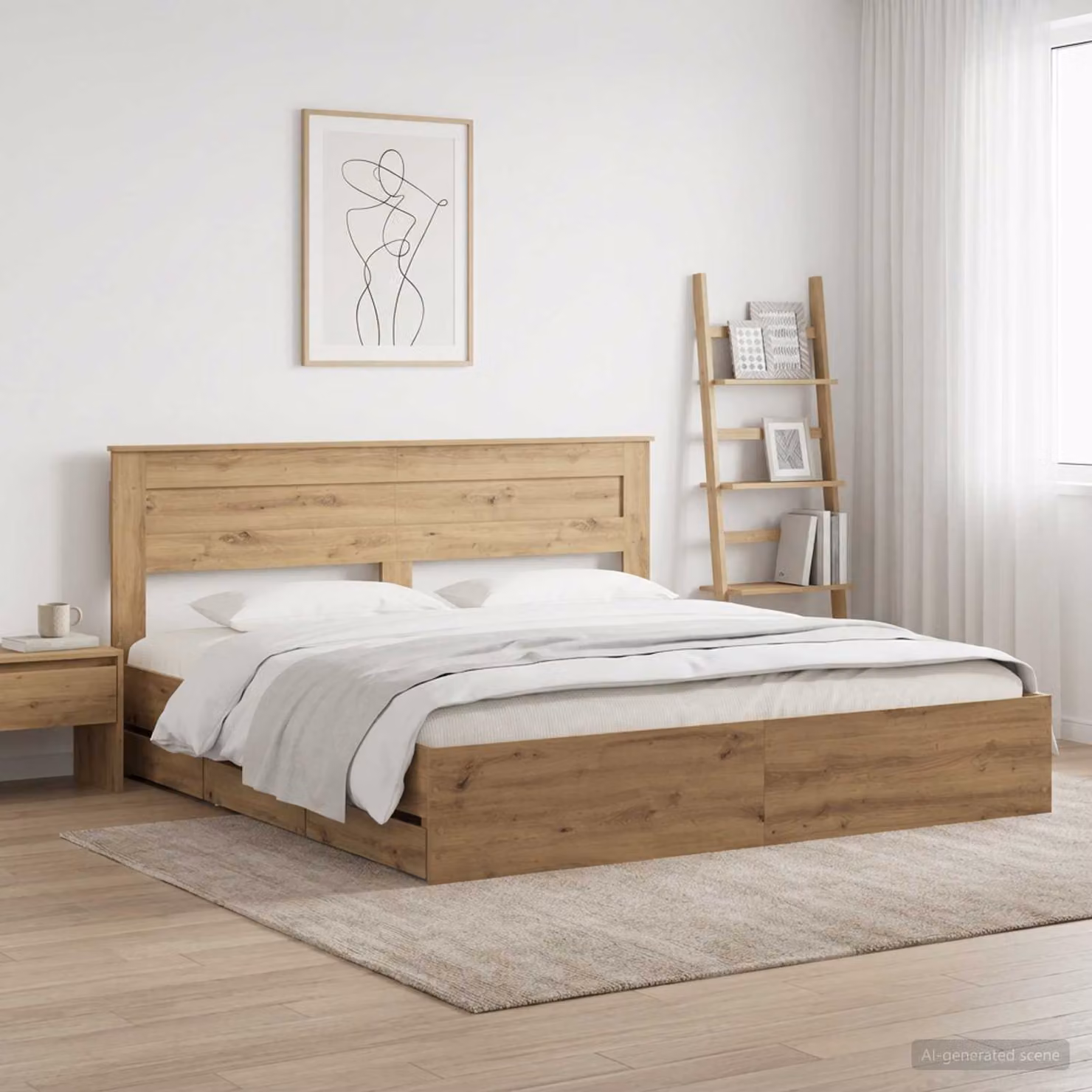 Letto con contenitore e testiera vidaXL in legno rovere artigianale marrone L/P/H: 180 x 200 x 140 cm