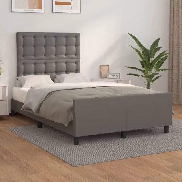 Giroletto vidaXL in similpelle grigia con doghe in legno L/P: 120 x 200 cm
