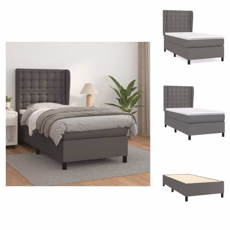vidaXL Letto a molle con materasso grigio 80x200 cm in Pelle finta - Letti & strutture letto