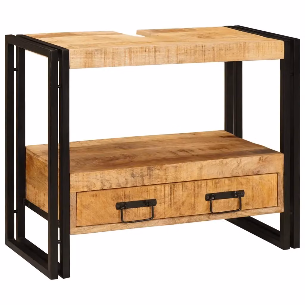 Armadio da bagno moderno vidaXL in legno di mango massello marrone con ante e cassetti L/P/H: 33 x 33 x 58 cm – 2
