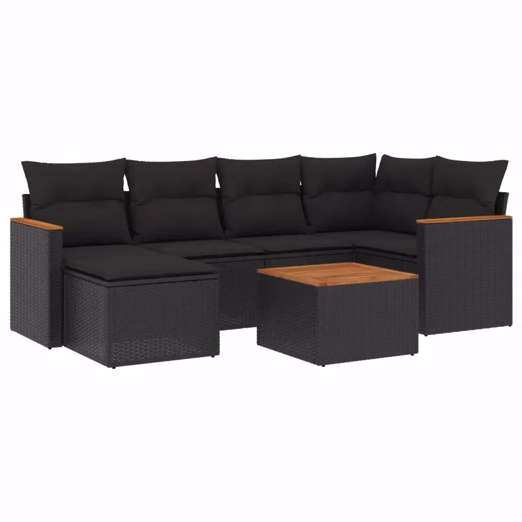 Set di Divani da Giardino vidaXL a Forma di L con Cuscini e Tavolino Nero – 2